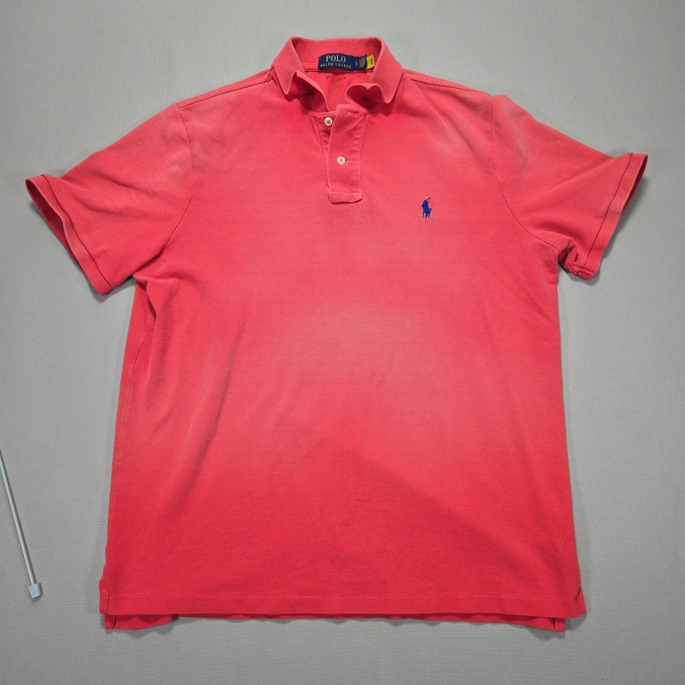 Polo Ralph Lauren Blue Pony Logo Light Red Short Sleeve Shirt Casual Men's Large